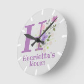 Kinder slaapkamer met naam en Initiaal Ronde Klok (Hoek)