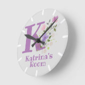 Kinder slaapkamer met naam en Initiaal Ronde Klok (Hoek)