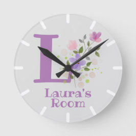 Kinder slaapkamer met naam en Initiaal Ronde Klok