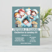 Kinder slaapzakken popcorn pyjama slaapfeestje kaart (Staand voorkant)