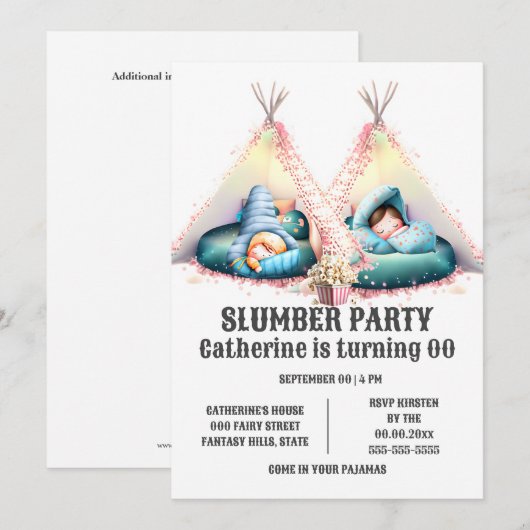 Kinder slapen tipi glamping sleepover sluimer kaart (Voorkant / Achterkant)