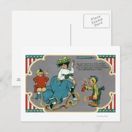 Kinder slapende vrouw met vuurwerk briefkaart (Voorkant / Achterkant)