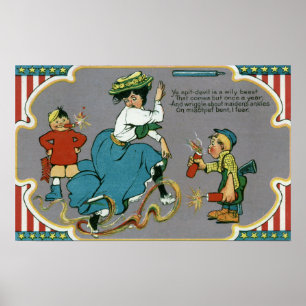 Kinder slapende vrouw met vuurwerk poster
