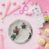  Kinder Sledding Winter Kerstfeest Papieren Bordje (Feest)