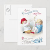 Kinder Sleepboot op de Reuze Vintage Thanksgiving Feestdagenkaart (Voorkant / Achterkant)