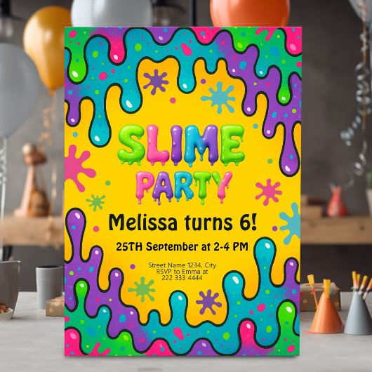 Kinder Slime Party Verjaardag Kaart