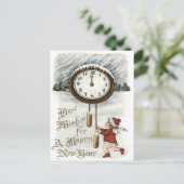 Kinder Sneeuw Winterklok Nieuwjaar Feestdagenkaart (Staand voorkant)