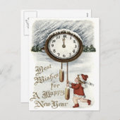 Kinder Sneeuw Winterklok Nieuwjaar Feestdagenkaart (Voorkant / Achterkant)