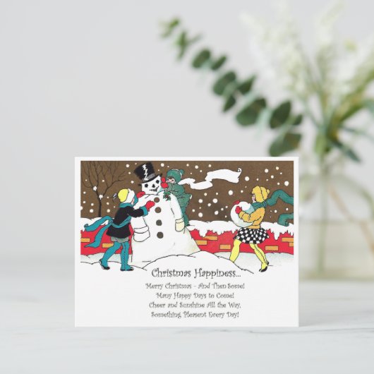 Kinder sneeuwpoppen met kerstliedjes briefkaart (Staand voorkant)