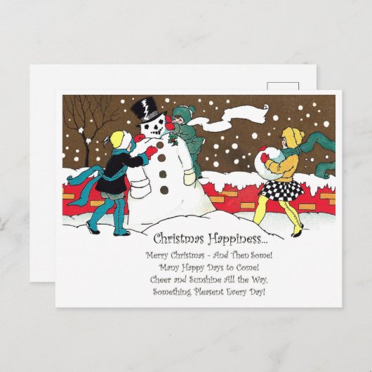 Kinder sneeuwpoppen met kerstliedjes briefkaart (Voorkant / Achterkant)