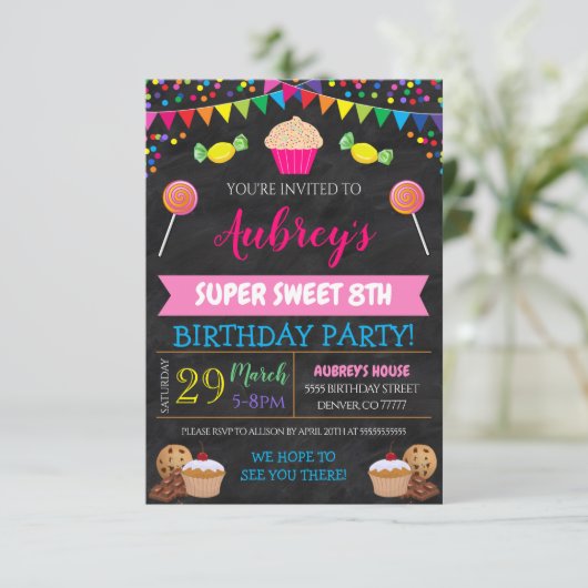 Kinder Snoep - uitnodiging tot aardedag (Staand voorkant)