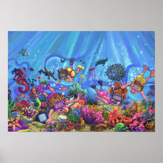 Kinder snorkeling onder de Zee art Poster