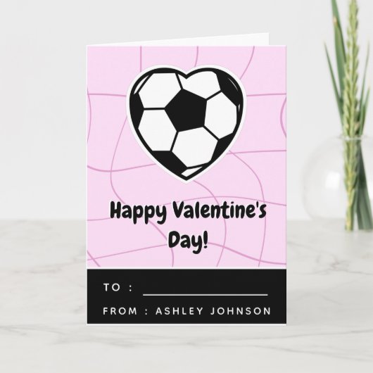 Kinder Soccer Heart Classroom Valentijnsdag Roze Kaart (Voorkant)