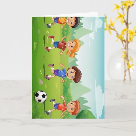 Kinder Soccer Inspirerend verhalen Kaart (Gele Bloem)