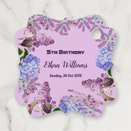 Kinder Soft Blue Pastel Lila Hydrangea Verjaardags Bedankjes Labels (Achterkant)