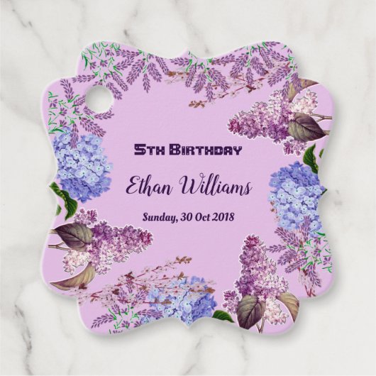 Kinder Soft Blue Pastel Lila Hydrangea Verjaardags Bedankjes Labels (Voorkant)