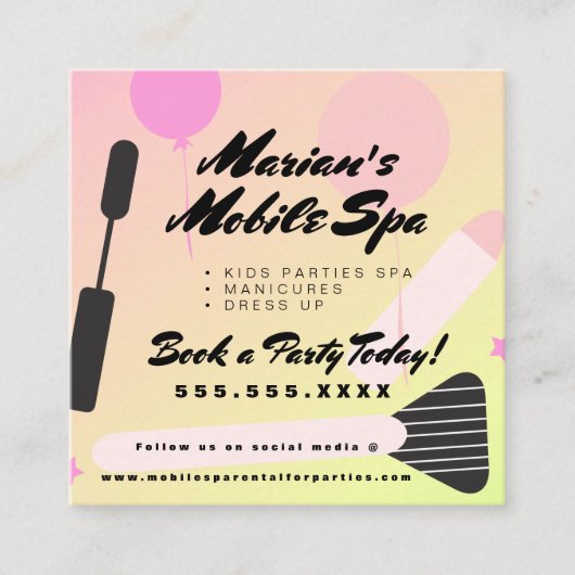 Kinder Spa Bus Partij Verloopgradiënt Roze Geel Vierkante Visitekaartje (Voorkant)