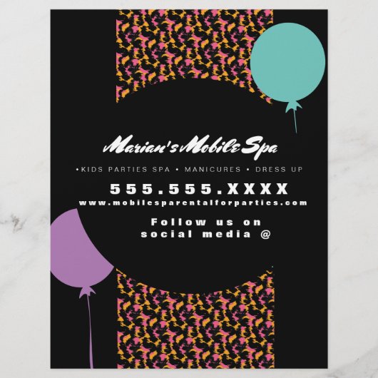 Kinder Spa Bus Party Rental Animal Print Business Flyer (Voorkant)