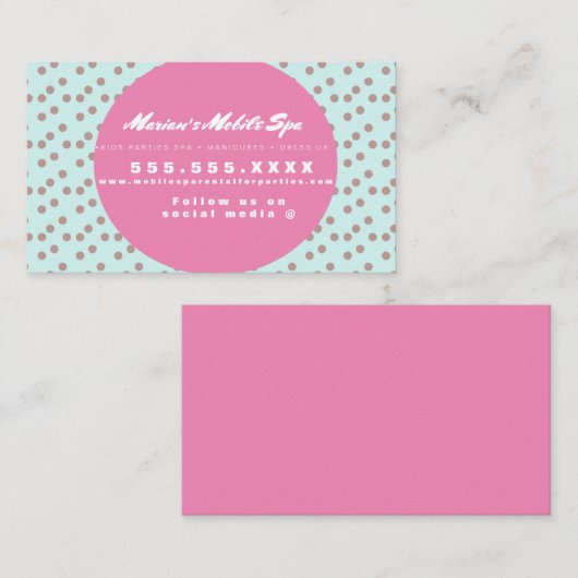 Kinder Spa Bus Party - Roze Stippen Visitekaartje (Voorkant / Achterkant)
