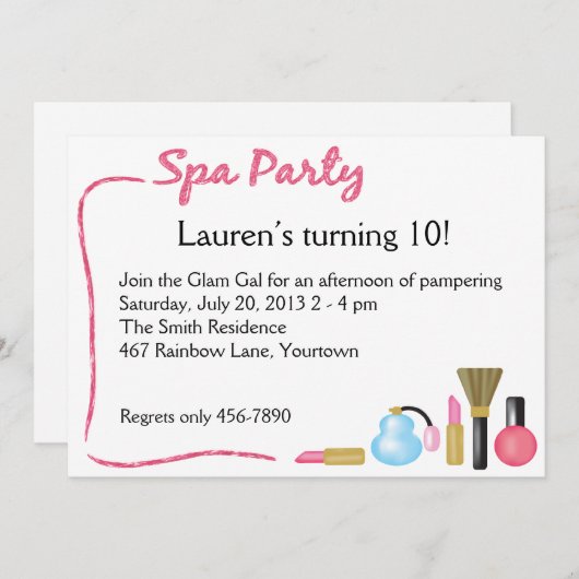 Kinder Spa Partij Uitnodiging met Lipstick Border (Voorkant / Achterkant)