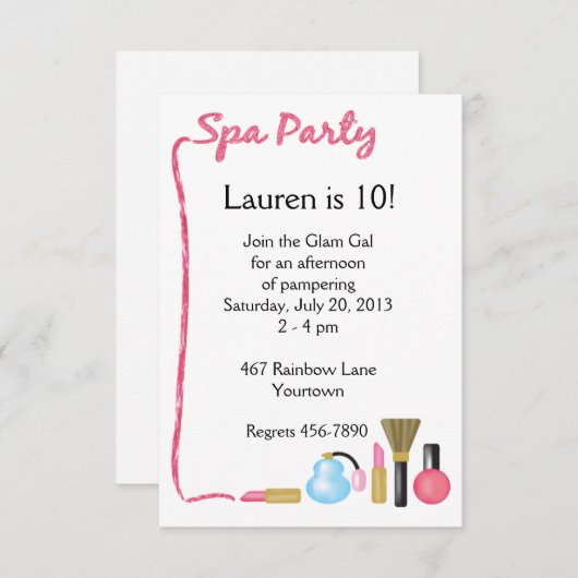 Kinder SPA-partij Uitnodigingen met lippenstift-gr (Voorkant / Achterkant)