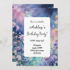 Kinder Space Flower thema verjaardagsfeestje Kaart