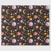 Kinder Space Planet Moon Stars zwart kleur cadeau Cadeaupapier (Vlak)
