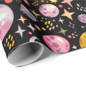 Kinder Space Planet Moon Stars zwart kleur cadeau Cadeaupapier (Rol Hoek)