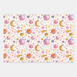 Kinder Space Planet Wit Kleur Gift Inpakpapier Vel