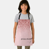 Kinder speciale meisjesroze Glitter Monogram naam Schort (Insitu)