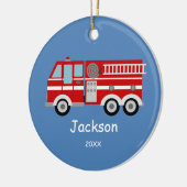 Kinder speciale Rode Vrachtwagen voor kerstmis Keramisch Ornament (Links)