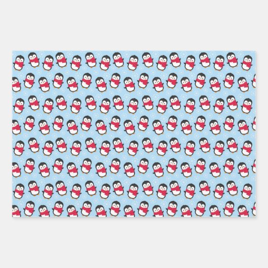 Kinder speelse pinguïns kerst inpakpapier vel (Voorkant)
