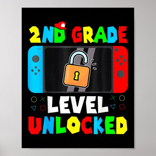 Kinder Spel Gaming 2e Graad Niveau Ontgrendeld Eer Poster (Voorkant)