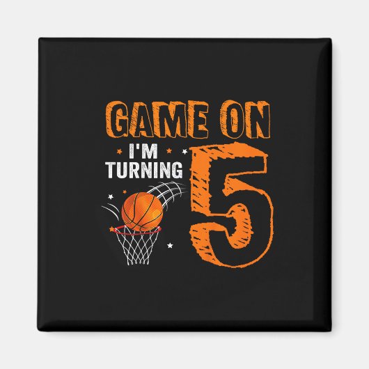 Kinder Spel Op Ik Draai 5 Basketbal 5e Verjaardag Magneet (Voorkant)