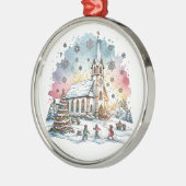 Kinder spelen in de kerk tijdens de kerstdagen metalen ornament (Links)