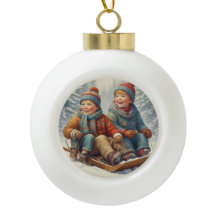 Kinder spelen in de Snow Snowflake Framed Ornament