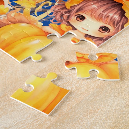 kinder spelen met de pompoenen legpuzzel (Zijkant)