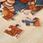 Kinder spelen met een stapel gevallen bladeren legpuzzel (Zijkant)