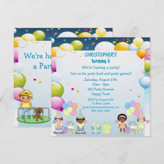 Kinder spellen in afspeelpartij nodigt uit kaart (Voorkant / Achterkant)