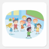 Kinder spellen in het klaslokaal vierkante sticker (Voorkant)
