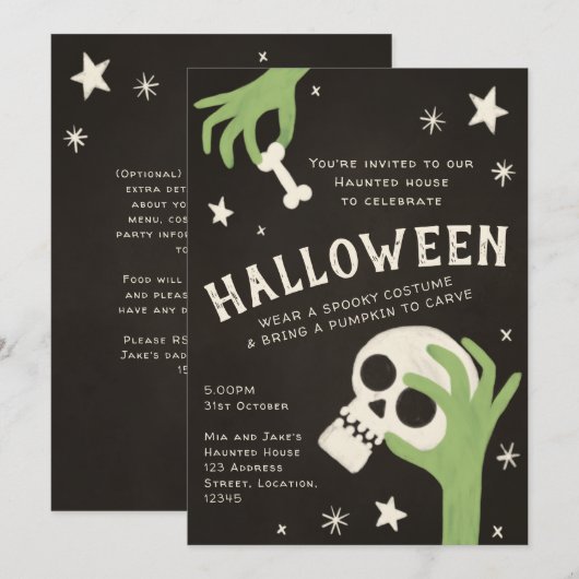 Kinder spookachtige skelet Halloween party Invitat Kaart (Voorkant / Achterkant)