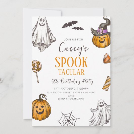 Kinder Spooktaculaire Halloween Birthday Party Kaart (Voorkant)