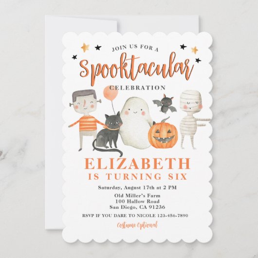 Kinder Spooktaculaire Halloween Birthday Party Kaart (Voorkant)