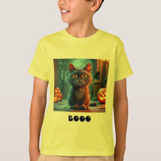 Kinder Spooky Halloween Cat T-Shirt