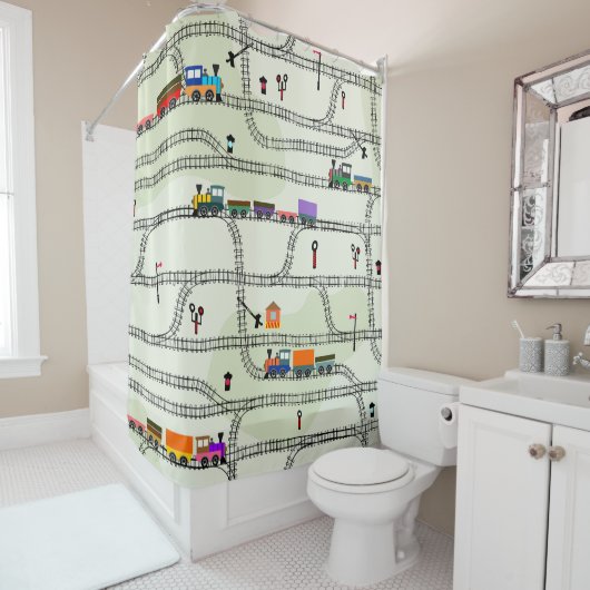 Kinder spoorweg: Grappig naadloos patroon Douchegordijn (In situ)