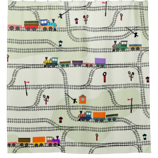 Kinder spoorweg: Grappig naadloos patroon Douchegordijn (Voorkant)