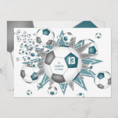 kinder sport verjaardag blauwgroen grijs voetbal u aankondiging (Voorkant / Achterkant)