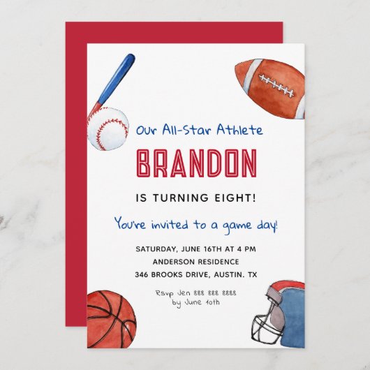 Kinder Sport Verjaardagsuitnodiging Aankondiging (Voorkant / Achterkant)