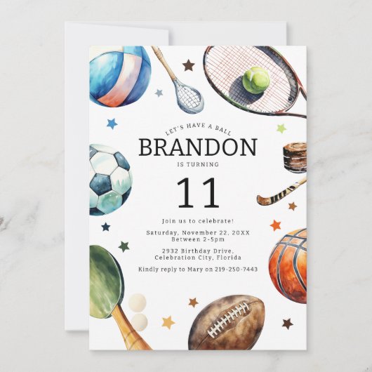 Kinder sportbal verjaardagsfeest kaart (Voorkant)