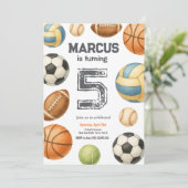 Kinder Sportbal Waterverf Verjaardagsfeest Kaart (Staand voorkant)